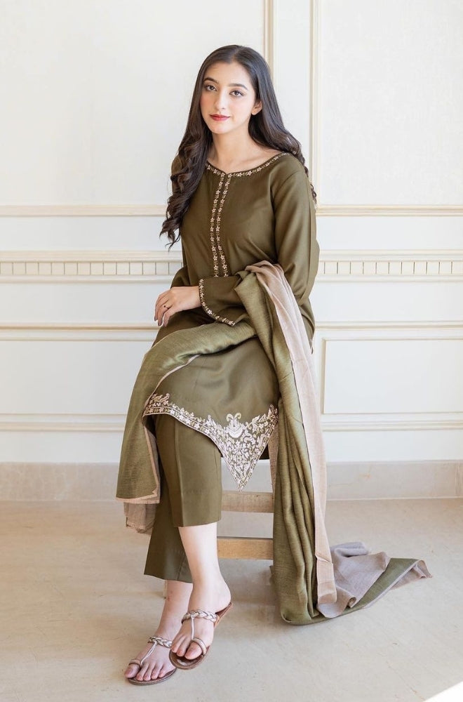 Aisling - 3PC Unstitched Dhanak Embroidered Shirt with Dhanak Shawl and Trouser - ES1195