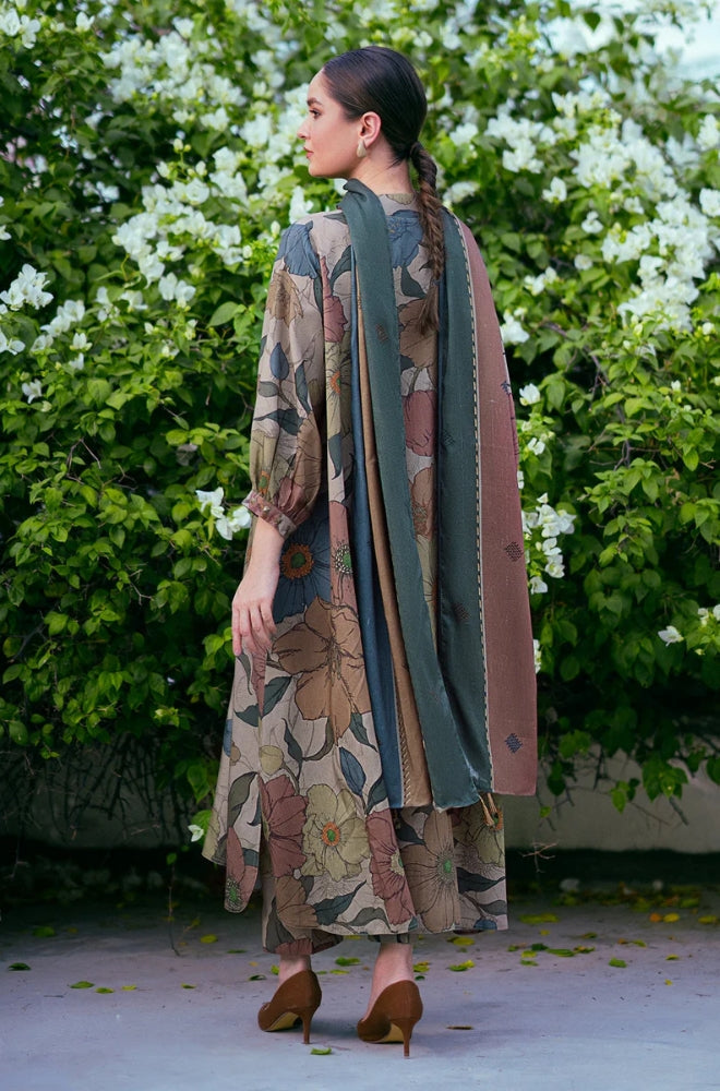 Baroque - 3PC Unstitched Printed Karandi Shirt with Printed Karandi Dupatta and Same Printed Trouser - ES1222