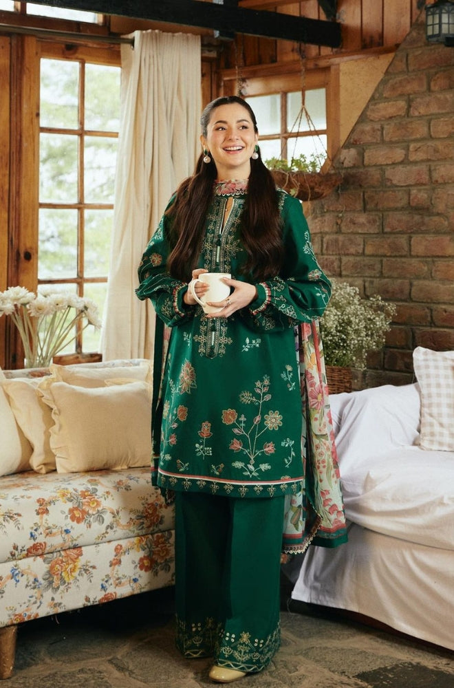 Zara Shah Jahan - 3PC Unstitched Dhanak Embroidered Shirt with embroided back and Printed Shawl and Trouser-ES1209