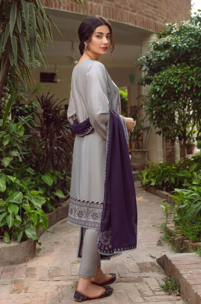 Jazmin - 3PC Dhanak Embroidered Shirt with Bamber Chiffon Embroidered Dupatta and Plain Trousers - ES1223