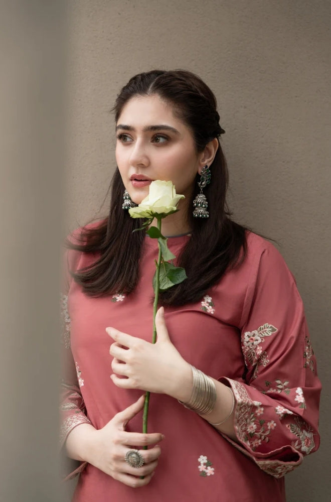 Urge - 2PC Unstitched dhanak Embroidered Shirt with dhanak Embroidered Trousers - ES1079