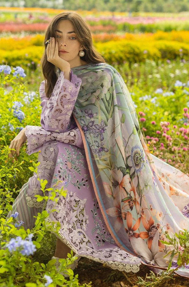 Mushq - 3PC Lawn Embroidered Shirt with Printed Silk Dupatta (Unstitched) ES-1410