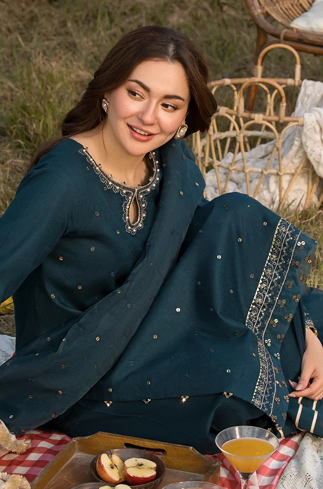 Allys - 3PC Lawn Sequence Embroidered Shirt with Sequence Embroidered Chiffon Dupatta (Unstitched) - ES1320