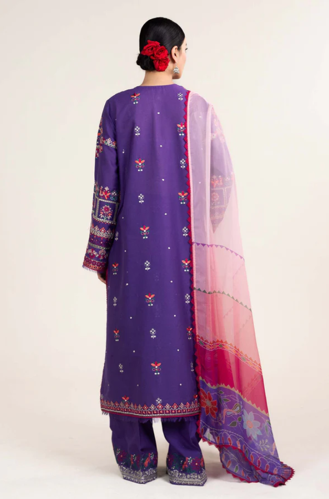 Zara Shah Jahan - 3PC Embroidered Dhanak Shirt With Pashmina Shawl - ES1763