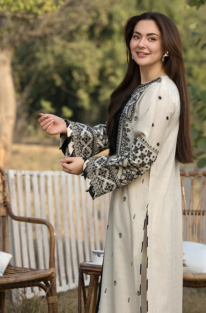 Allys - 3PC Lawn Embroidered Shirt with Embroidered Chiffon Dupatta (Unstitched)-ES1402