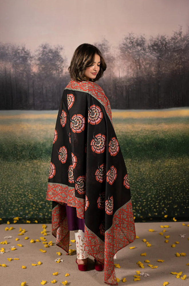 Urge- 3PC Unstitched Dhanak Embroidered Shirt with Digital Printed shawl and Embroidered Trouser- ES 1706