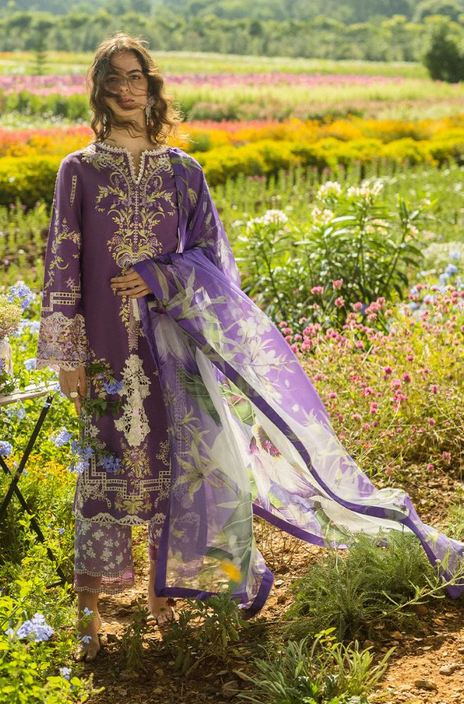 Mushq - 3PC Lawn Embroidered Shirt with Printed Silk Dupatta (Unstitched) - ES-1419