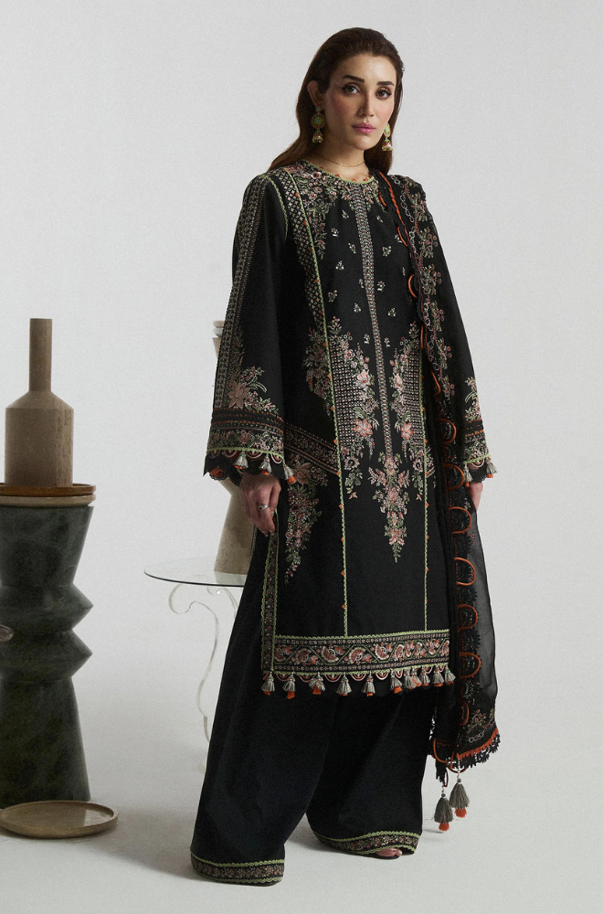 Hussain Rehar - Lawn 3PC Unstitched Embroidered Shirt with Embroidered Crinkle Dupatta - ES 2211