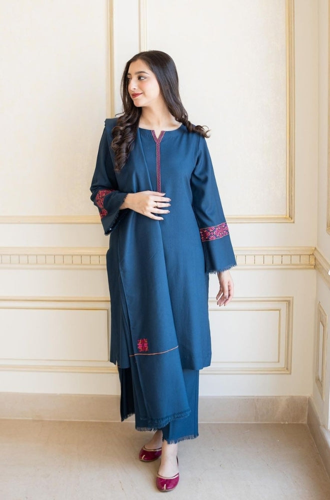 Aisling - 3PC Unstitched Dhanak Embroidered Shirt with Dhanak Embroidered Shawl and Trouser - ES1199