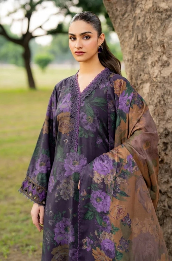 Baroque - 3PC Unstitched Printed Karandi Shirt with Printed Karandi Dupatta and Same Printed Trouser - ES1173
