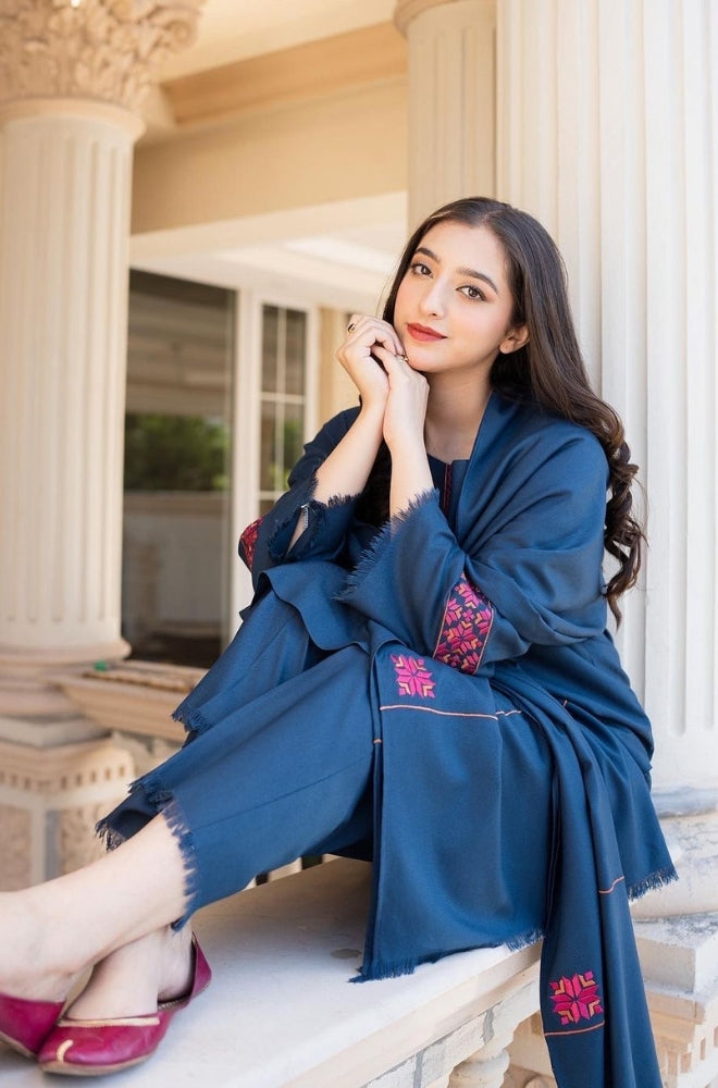 Aisling - 3PC Unstitched Dhanak Embroidered Shirt with Dhanak Embroidered Shawl and Trouser - ES1199