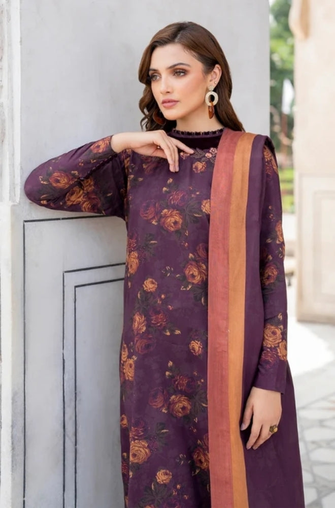 Baroque - 3PC Unstitched Printed Karandi Shirt with Printed Karandi Dupatta and Same Printed Trouser - ES1171
