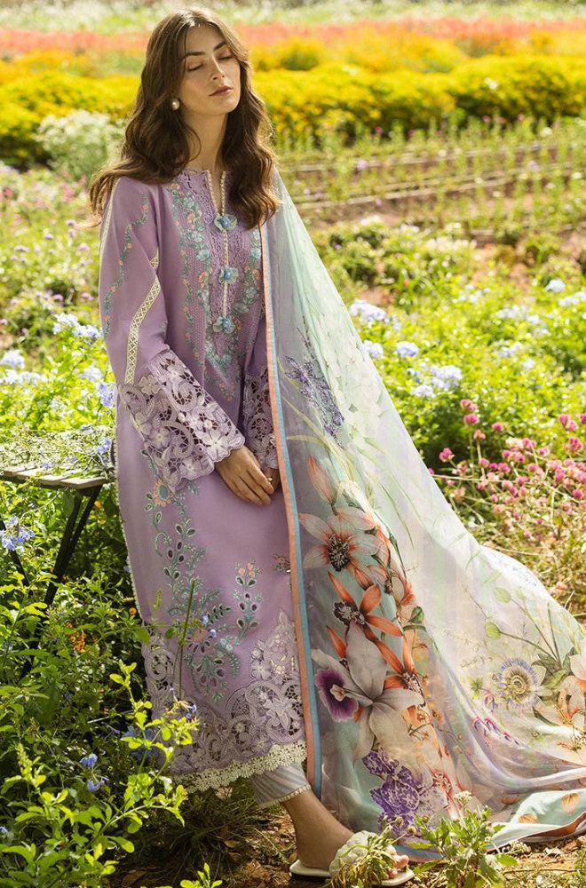 Mushq - 3PC Lawn Embroidered Shirt with Printed Silk Dupatta (Unstitched) ES-1410