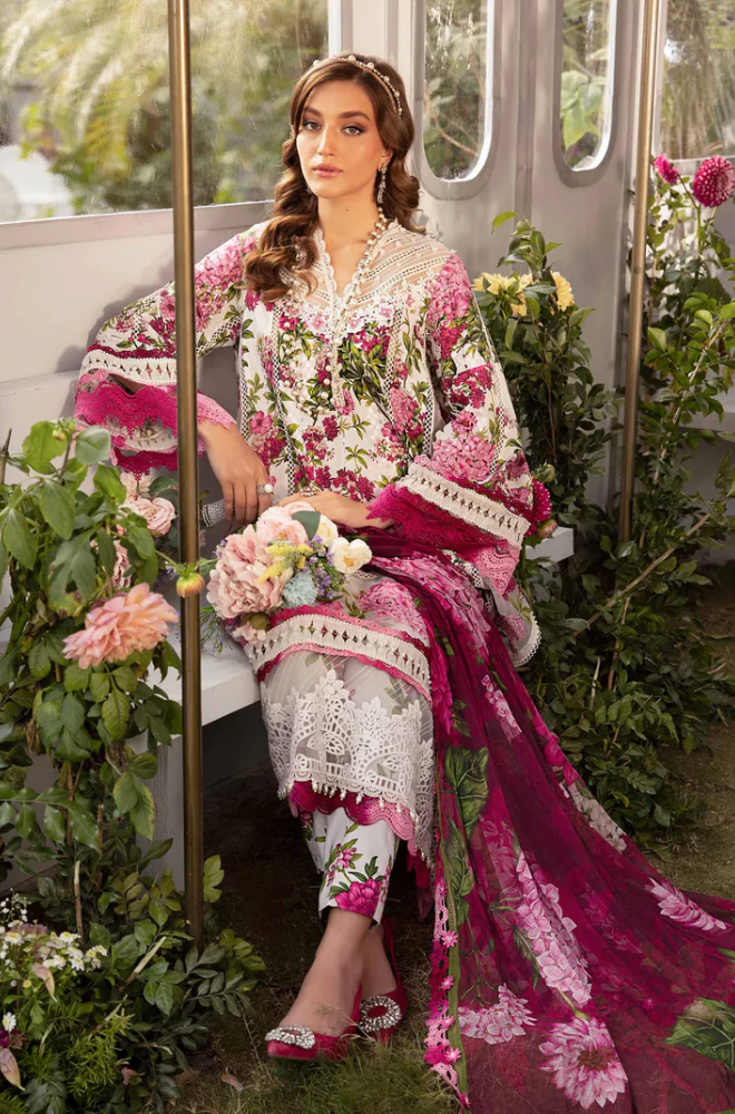 Maria b Printed Patch Emb Lawn 3 Piece Unstitched Suit -ES1314