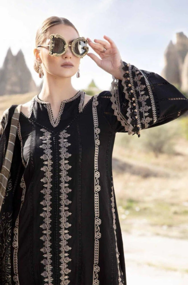 Maria B - 3PC Unstitched Dhanak Embroidered Shirt with Printed Shawl and Trouser - ES1097