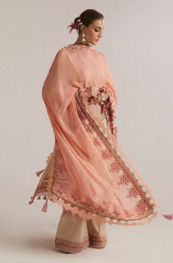 Hussain Rehar - 3PC Unstitched Dhanak Embroidered Shirt with Digital Printed shawl and Embroidered Trouser- ES 1709