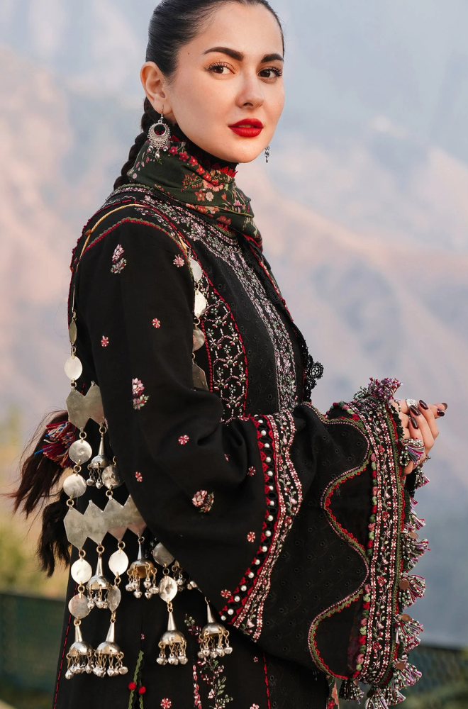 Hussain Rehar - 3PC Unstitched Dhanak Embroidered Shirt with Digital Printed shawl and Embroidered Trouser- ES 1710
