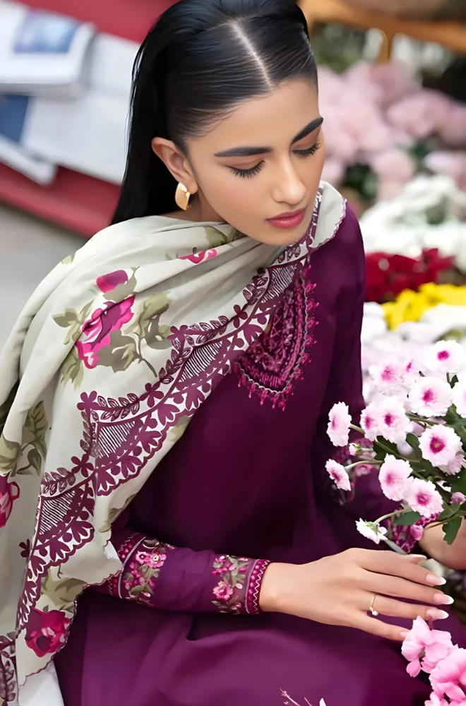 Nishat - 3PC Unstitched Dhanak Embroidered Shirt with Digital Printed Dupatta and Embroidered Trouser - ES 2125