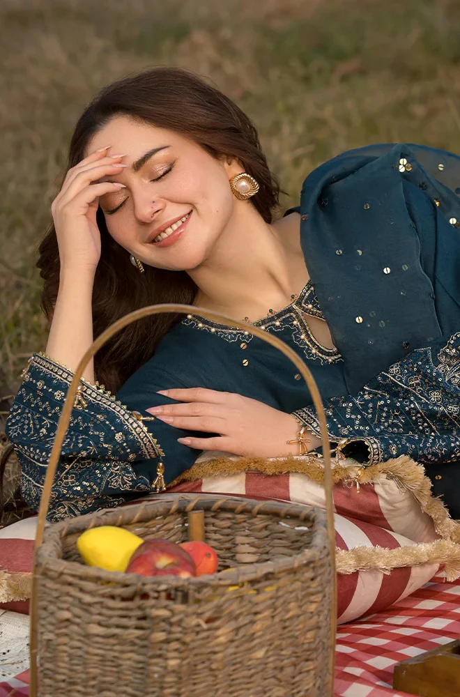 Allys - 3PC Lawn Sequence Embroidered Shirt with Sequence Embroidered Chiffon Dupatta (Unstitched) - ES1320
