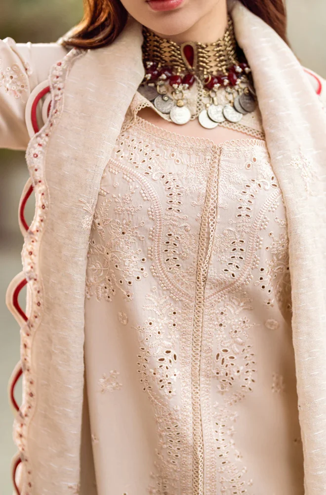 Qalamkar - 3PC Lawn Embroidered Shirt with Embroidered Slub Net Dupatta-ES1312