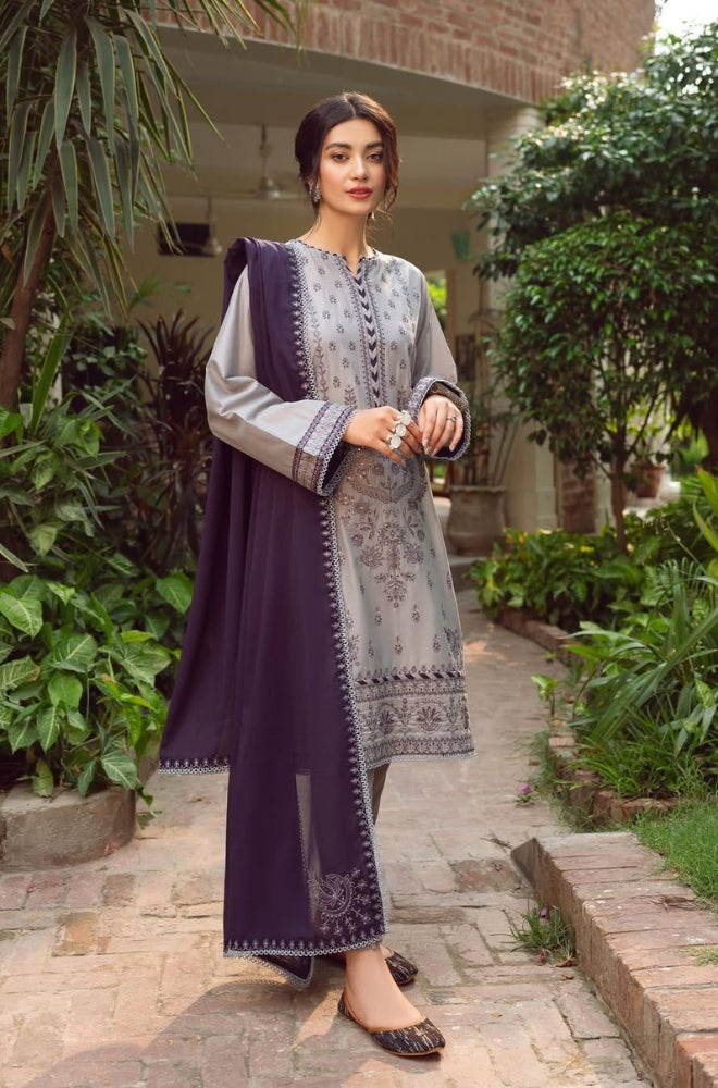Jazmin - 3PC Dhanak Embroidered Shirt with Bamber Chiffon Embroidered Dupatta and Plain Trousers - ES1223