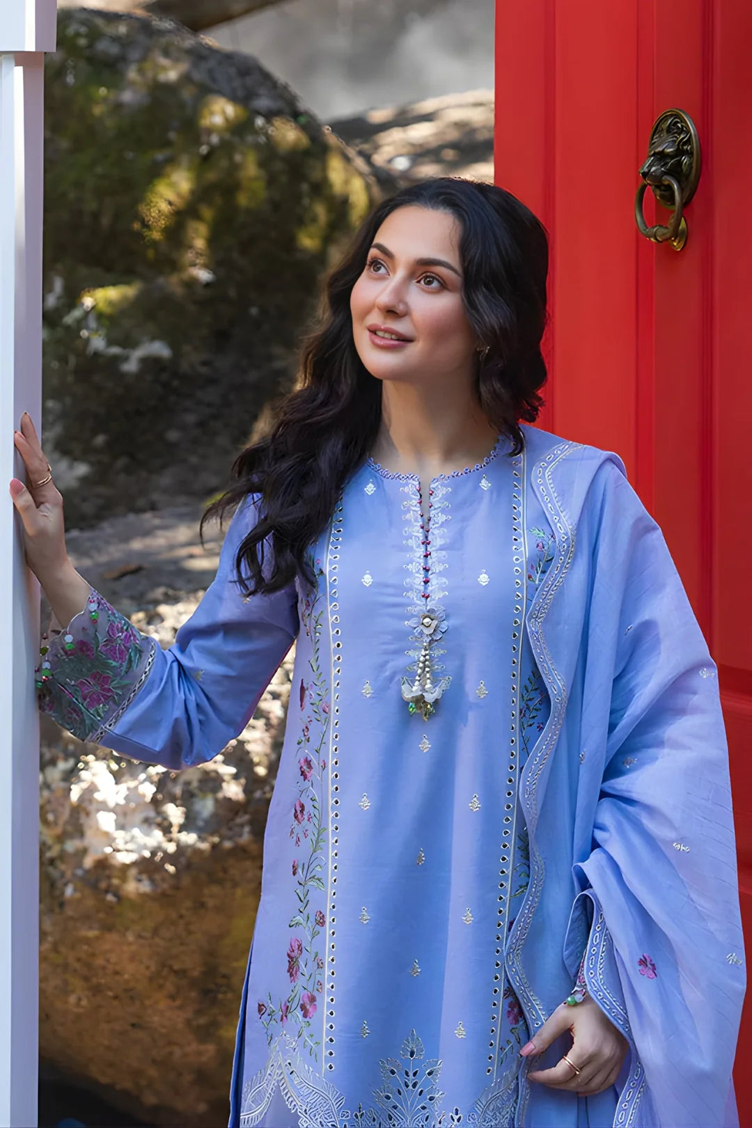 Al Karam - 3PC Unstitched Lawn Embroidered Shirt with Digital Printed Monar Dupatta and Trouser -ES 2407
