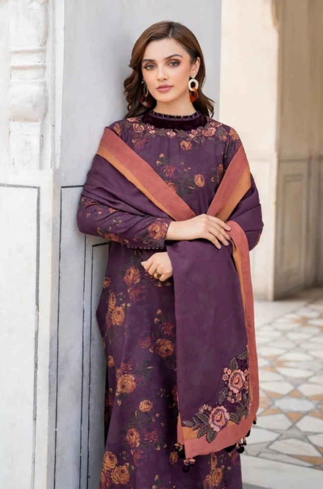 Baroque - 3PC Unstitched Printed Karandi Shirt with Printed Karandi Dupatta and Same Printed Trouser - ES1171