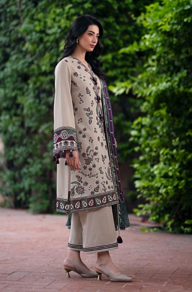 Jazmin - 3PC Unstitched Dhanak Embroidered Shirt with printed shwal and Embroidered trouser- ES1121