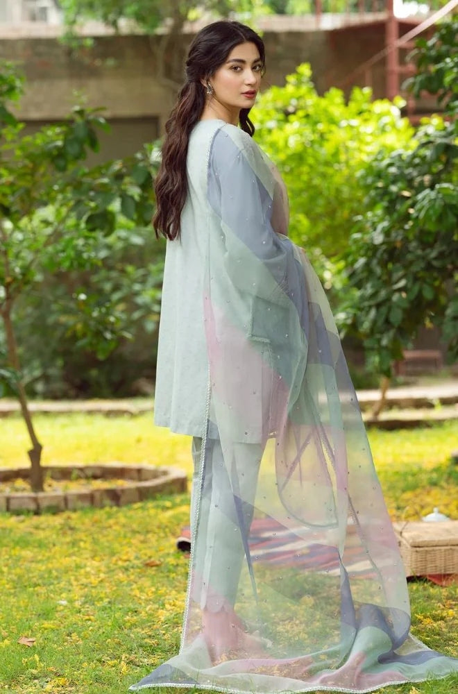 Jazmin - 3PC Lawn Embroidered Shirt with Organza Printed Dupatta and Lawn Trousers - ES1230