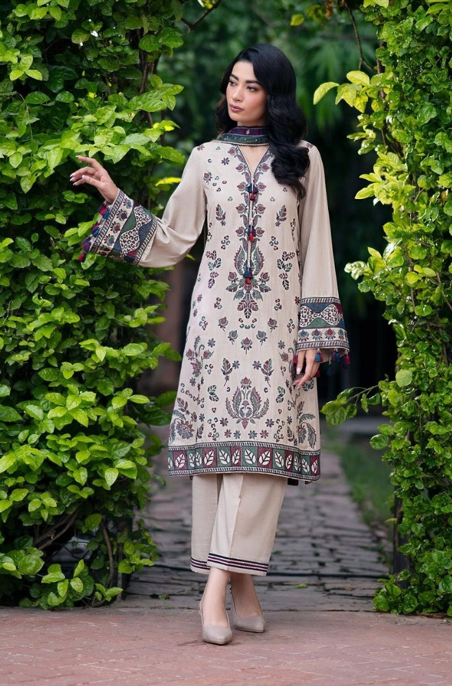 Jazmin - 3PC Unstitched Dhanak Embroidered Shirt with printed shwal and Embroidered trouser- ES1121