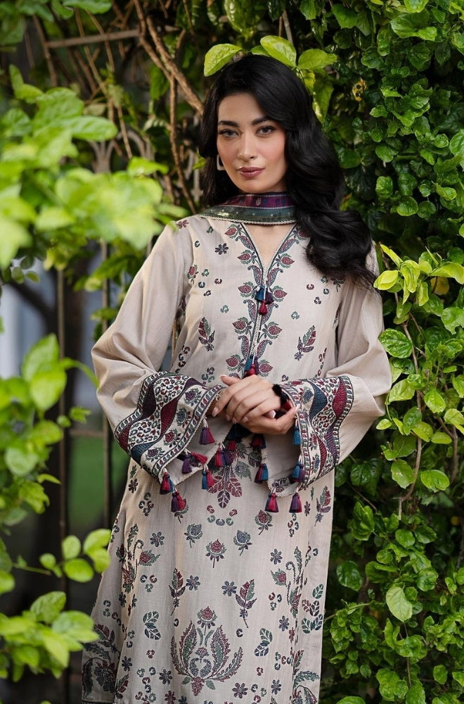 Jazmin - 3PC Unstitched Dhanak Embroidered Shirt with printed shwal and Embroidered trouser- ES1121