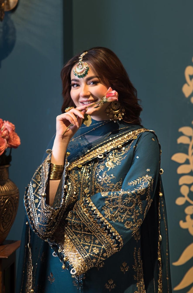 ASIM JOFA - Front Heavy Embroidery With Zari & Sequence Along With Daman & Chaki Patti With Chiffon Embroidery Dupatta - ES 2017