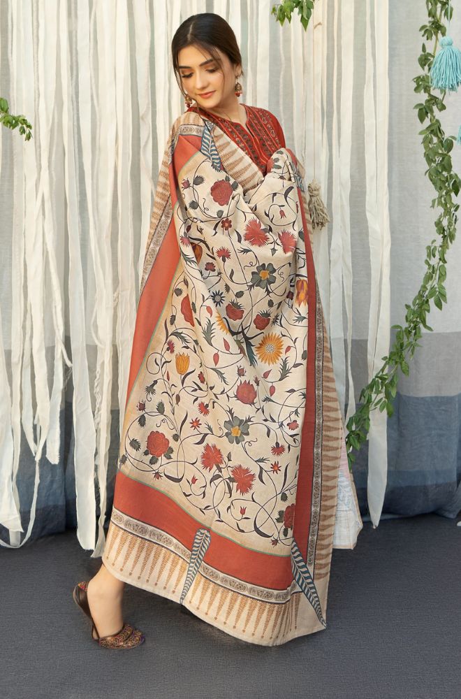 URGE - 3PC Lawn Embroidered Shirt with Printed Slub Net Dupatta and Embroidered Trousers - ES1075