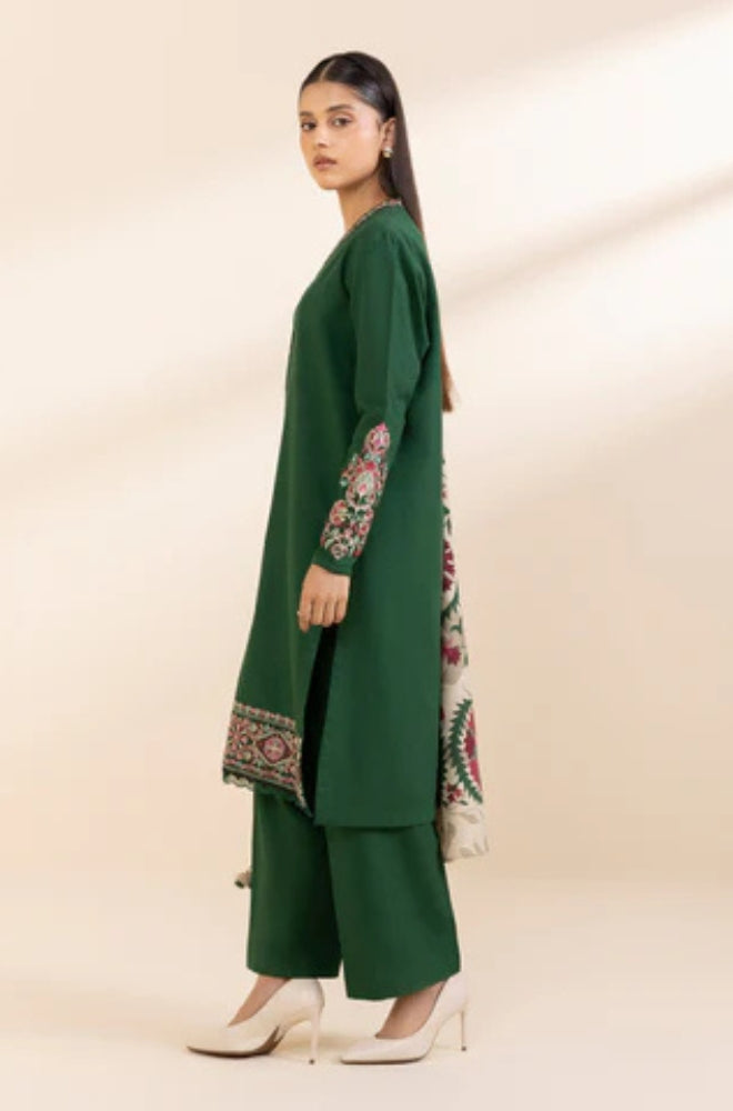 Sapphire - 3PC Unstitched Khaddar Embroidered Front with Digital Printed Shawl and Plain Trouser - ES1213