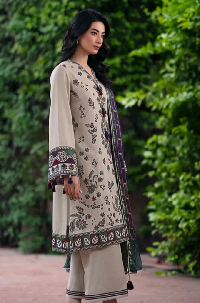 Embroidered Dhanak Unstitched 3PC Set - ES1759