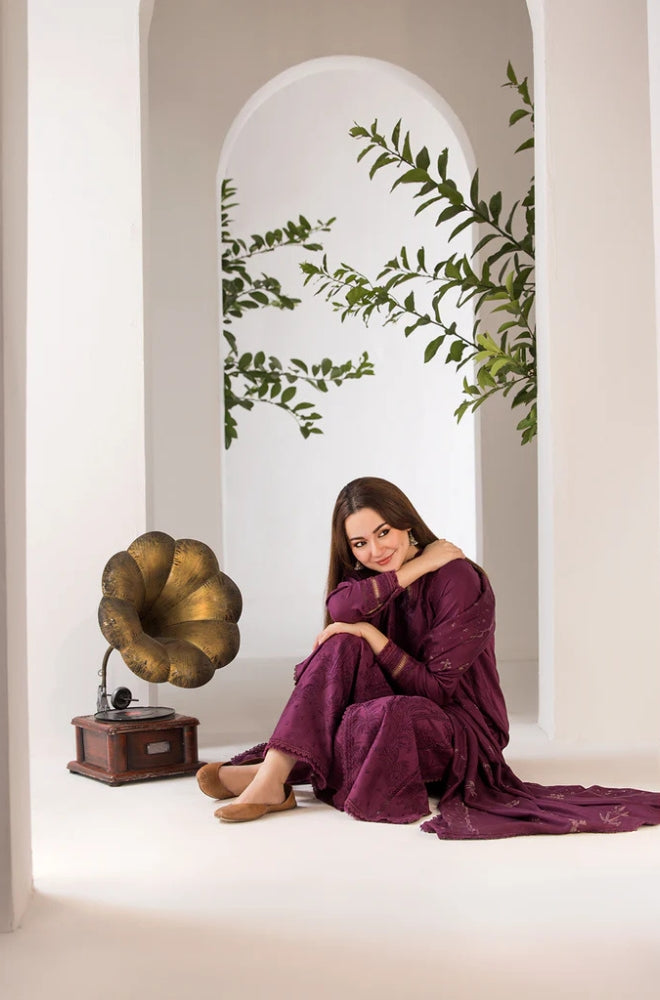 Sobia Nazir - 3PC Unstitched Dhanak Embroidered Shirt with Embroidered Dhanak Shawl - ES1229