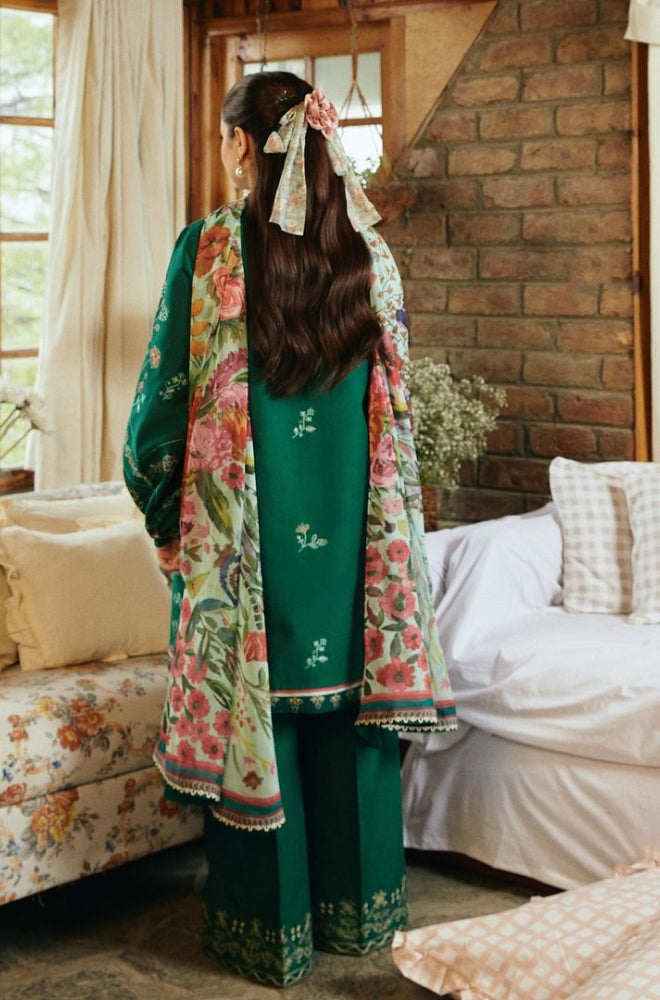 Zara Shah Jahan - 3PC Unstitched Dhanak Embroidered Shirt with embroided back and Printed Shawl and Trouser-ES1209