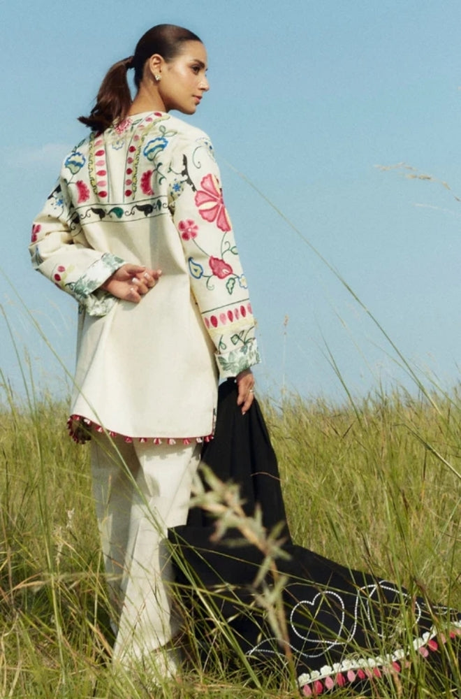Zara Shah Jahan - 3PC Unstitched Dhanak Embroidered Shirt with Dhanak Embroidered Shawl and Trouser - ES1048