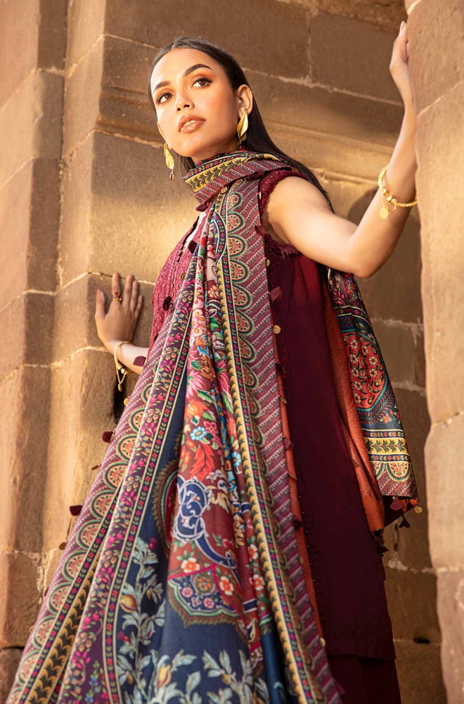 Maria.B - 3PC Unstitched Dhanak Embroidered Shirt With Dhanak Embroidered Shawl and Trouser - ES 1798