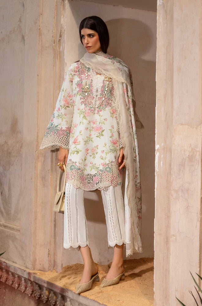 Crimson - 3PC Unstitched Lawn Printed + Embroidered Shirt with Printed Silk Dupatta and Embroidered Trouser - ES1148