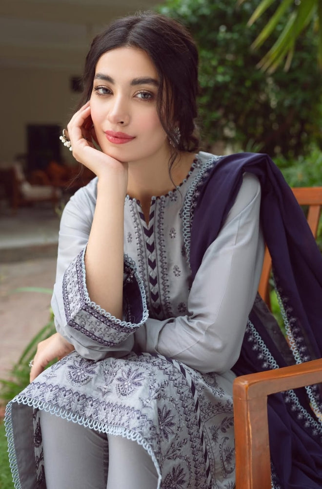 Jazmin - 3PC Dhanak Embroidered Shirt with Bamber Chiffon Embroidered Dupatta and Plain Trousers - ES1223