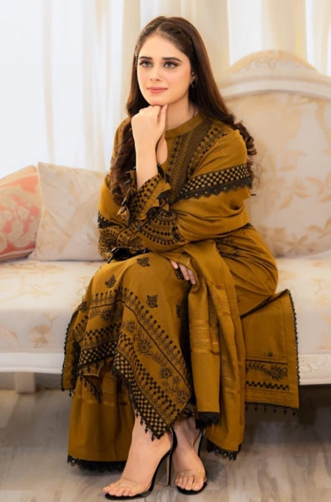 Libaas - Lawn 3PC Unstitched Embroidered Shirt with Embroidered Chiffon Dupatta - ES1233