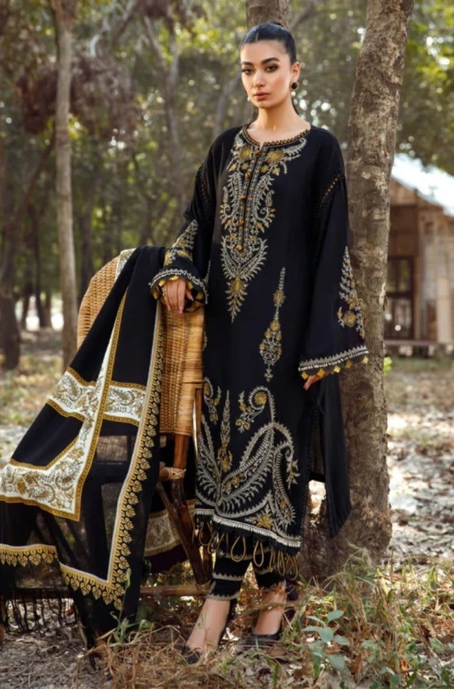 Maria B - 3PC Unstitched Dhanak Embroidered Shirt with Printed Shawl and Trouser - ES1099