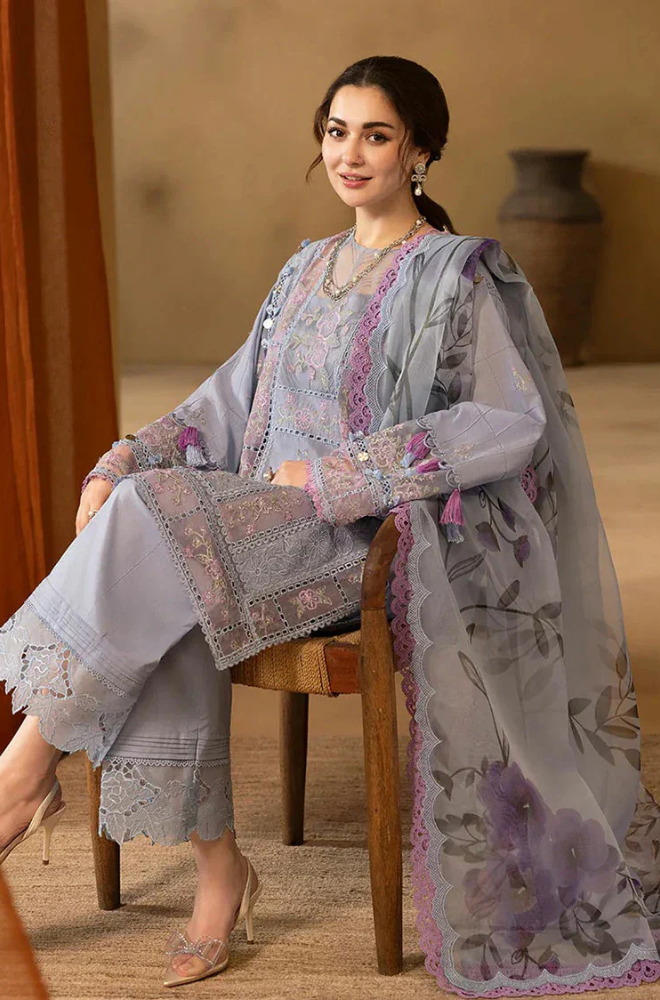 Saira Rizwan - 3PC Unstitched Lawn Embroidered Shirt with Embroidered Chiffon Dupatta - ES 2168