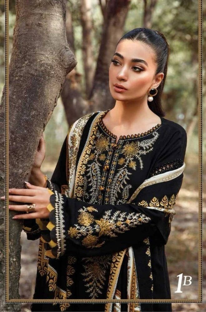 Maria B - 3PC Unstitched Dhanak Embroidered Shirt with Printed Shawl and Trouser - ES1099