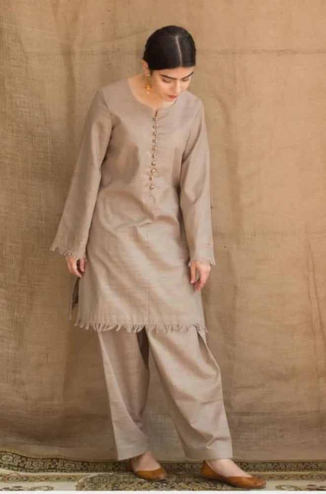 Zarpash - 3PC Unstitched Dhanak Neckline Embroidered Shirt with Printed Shawl and Trouser - ES1005