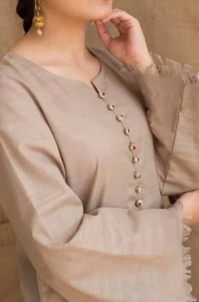 Zarpash - 3PC Unstitched Dhanak Neckline Embroidered Shirt with Printed Shawl and Trouser - ES1005