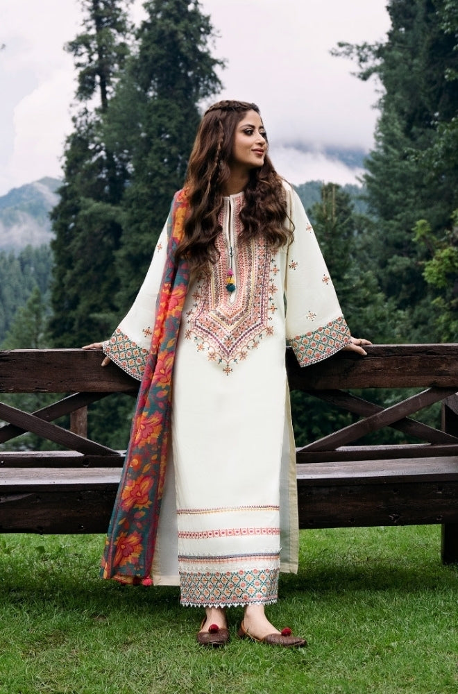 Sapphire - Lawn 3PC Unstitched Embroidered Shirt with Printed Cotton Net Dupatta - ES1242