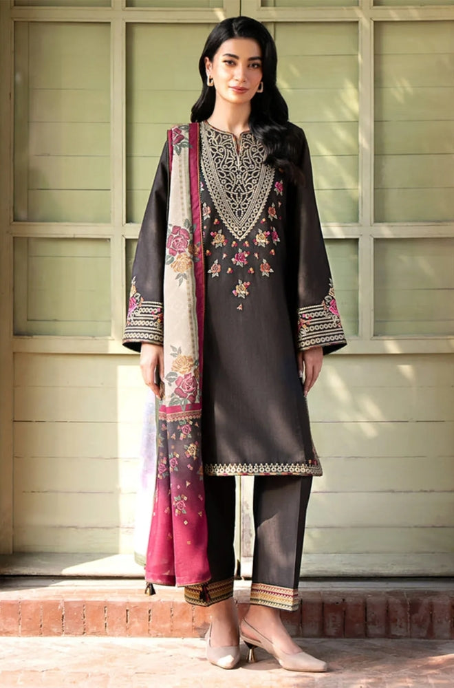 Jazmin - 3PC Unstitched Dhanak Embroidered Shirt with printed shawl and Embroidered trouser- ES1120