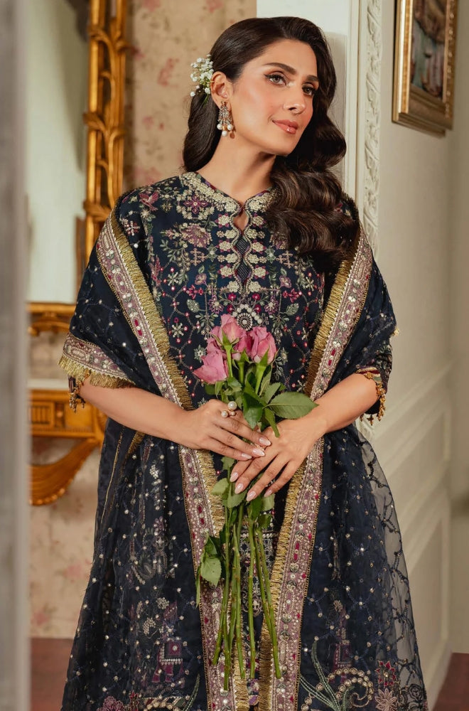 Baroque - Front Fully Heavy Embroidered On Raw Silk Spangle Work With Organza Fully Heavy Embroidered Spangle Work Dupatta - ES 2010